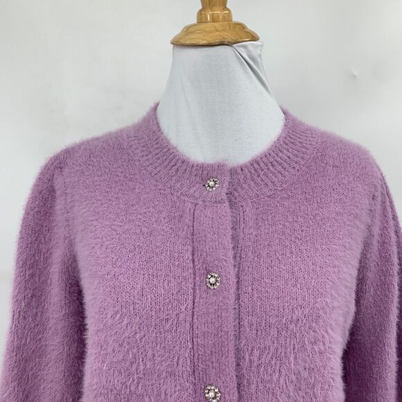 Nanette Lepore Cardigan Womens S Small Orchid Ice Button Fuzzy Cropped Sweater - Picture 3 of 11